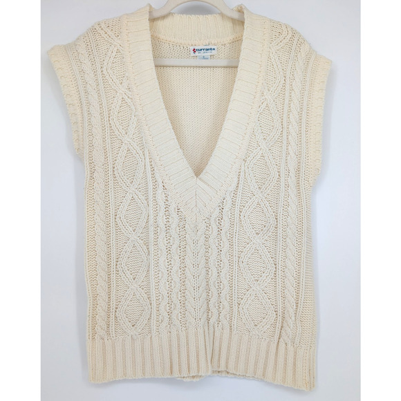 Vintage Currants Cream Cable Knit Deep V Sweater Vest Small Grandpacore Preppy - Picture 3 of 8